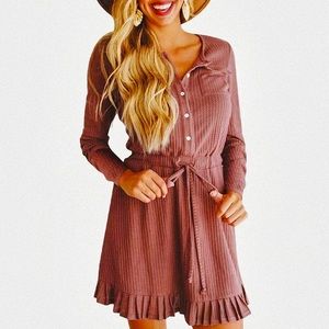 NWOT Dusty Rose Long Sleeve Waffle Dress, sz M